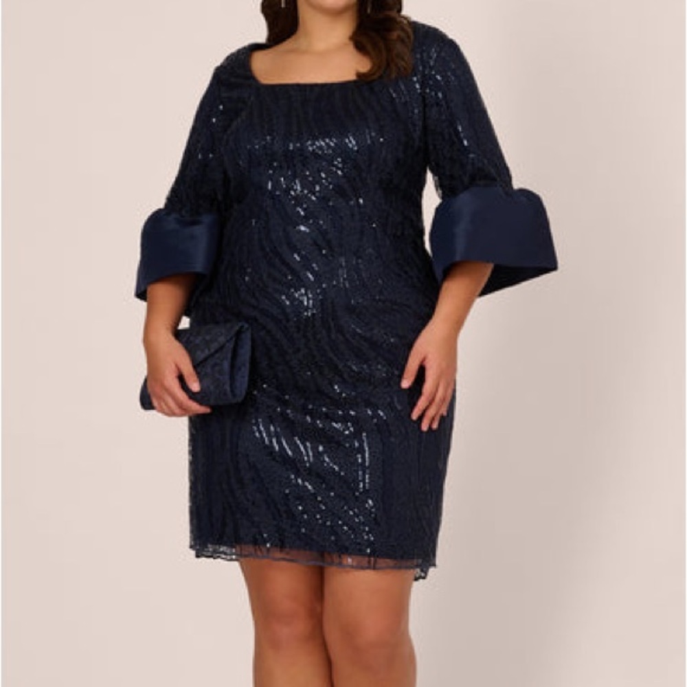 NWT Adrianna Papell Midnight Bell Sleeve Sequin Dress